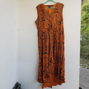 Denim 24/7 orange navy ruffles boho maxi dress 22W
